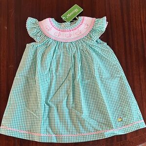 Masters 2T Smocked Green Gingham Dress
